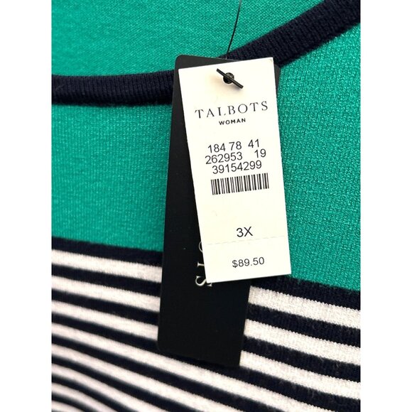 NWT Talbots Plus Size 3X Green Black White Striped Top Coastal Chic Preppy Work - Picture 3 of 5
